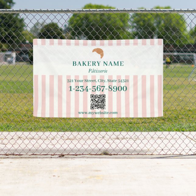 Lona Preppy Green & Pink Stripes Bakery Logo QR Code (In situ)