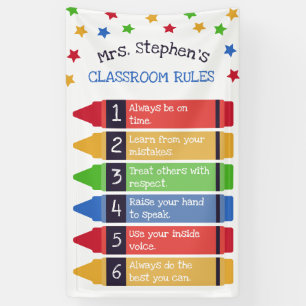 Lona Primaria Crayons Stars 6 Classroom Rules