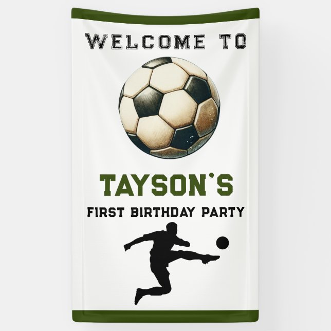 Lona Primer año de fútbol y primer cumpleaños (Vertical)