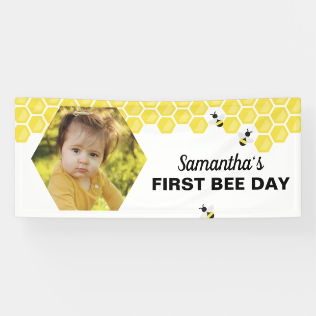 Lona Primer Bee Day Birday Banner Honeycomb Design (Horizontal)