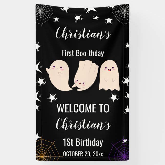 Lona Primer Boo-thday Halloween Ghost 1er cumpleaños (Vertical)