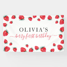 Lona Primer cartel del partido de cumpleaños de fresa B