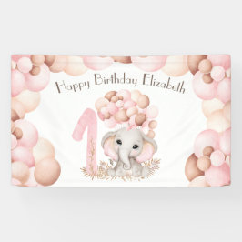 Lona Primer Chica de cumpleaños lindo elefante rosa