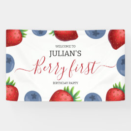 Lona Primer Chica de Strawberry Berry Primer Fiesta de