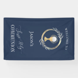 Lona Primer círculo clásico de la Comunión azul y falso