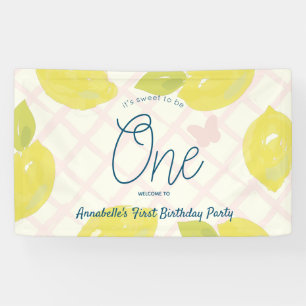 Lona Primer cumpleaños con limón pintado a mano y chequ