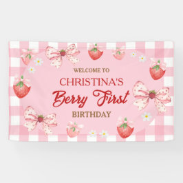 Lona Primer cumpleaños de Berry niña fresa a cuadros ro