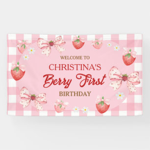 Lona Primer cumpleaños de Berry niña fresa a cuadros ro