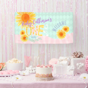 Lona Primer cumpleaños de Cute Sunflower