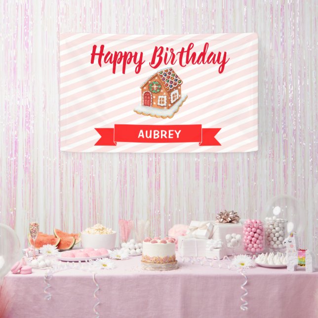 Lona Primer cumpleaños de los Navidades de la Casa Rosa (Fiesta)