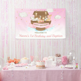 Lona Primer cumpleaños de Pink Noah's Ark Baby Shower