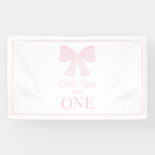 Lona Primer cumpleaños de Preppy Pink Bow Grandmillenni