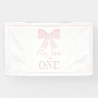 Lona Primer cumpleaños de Preppy Pink Bow Grandmillenni