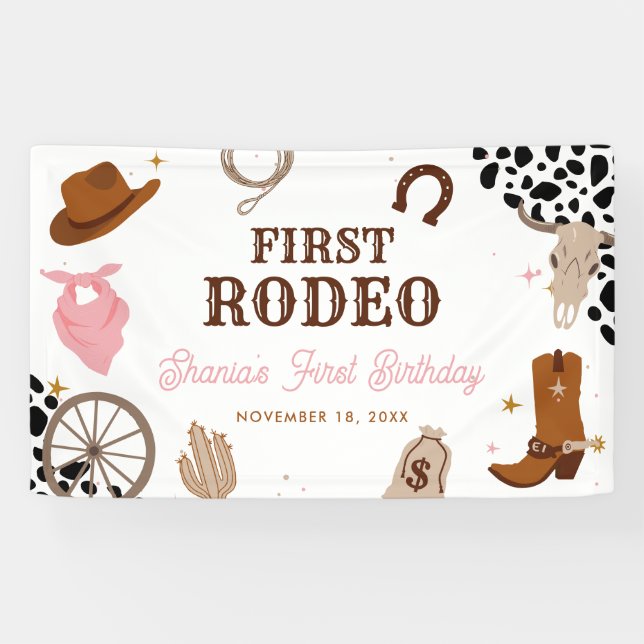 Lona Primer cumpleaños de Rodeo Occidental Wild West Ch (Horizontal)