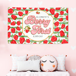 Lona Primer cumpleaños de Rústico Green White Stripes B