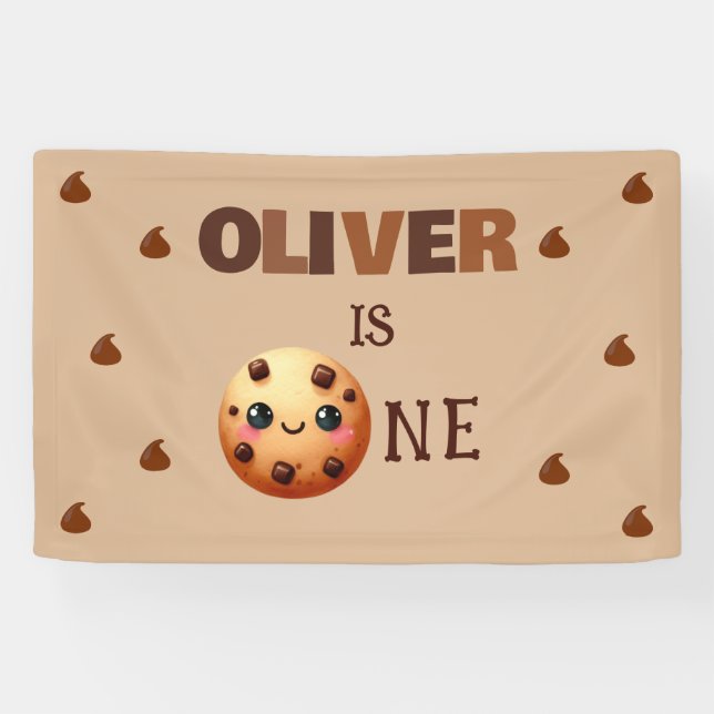 Lona Primer cumpleaños de una cookie de Guay (Horizontal)