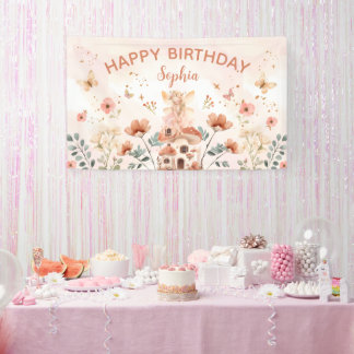 Lona Primer cumpleaños del Chica de hongos forestales e