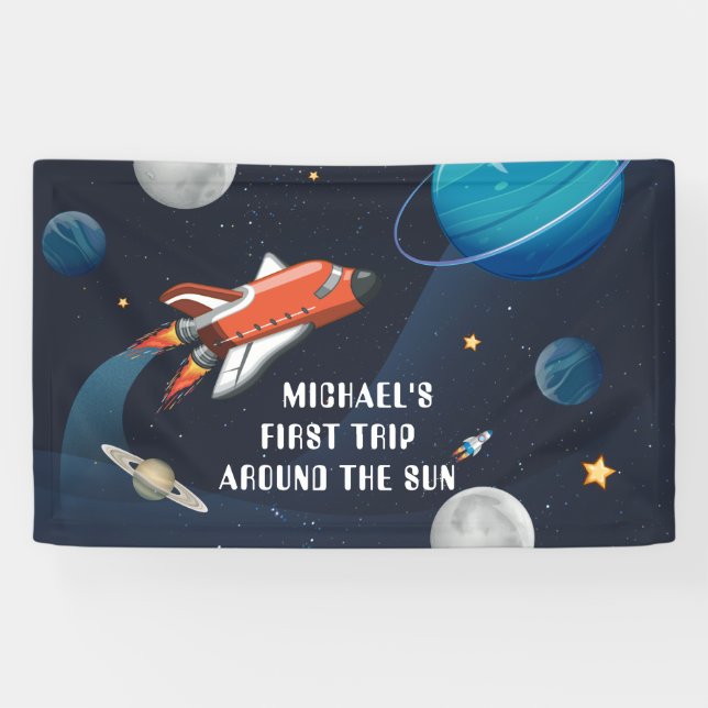 Lona Primer Cumpleaños Del Espacio Ultraterrestre Perso (Horizontal)