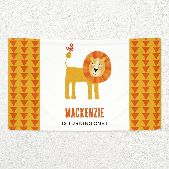 Lona Primer cumpleaños del León Cute (Lion first birthday party personalized welcome banner)