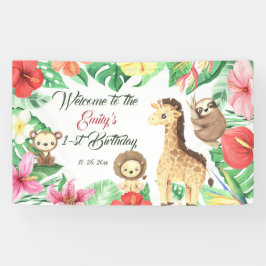 Lona Primer cumpleaños del Safari de la Selva Tropical