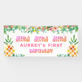 Lona Primer cumpleaños Floral de piña tropical
