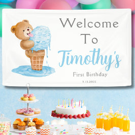 Lona Primer cumpleaños niño Teddy Bear Crema de hielo