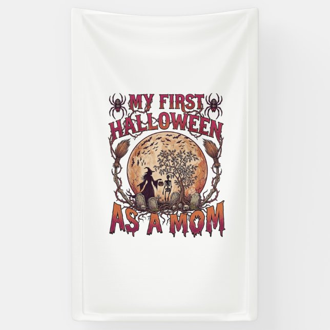 Lona Primer Halloween como bruja de la luna esquelética (Vertical)