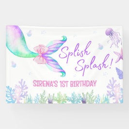 Lona Primer telón de fondo de cumpleaños de Mermaid Wat