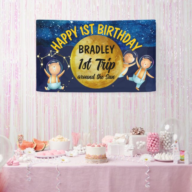 Lona Primer viaje alrededor del sol Primer cumpleaños f (Fiesta)