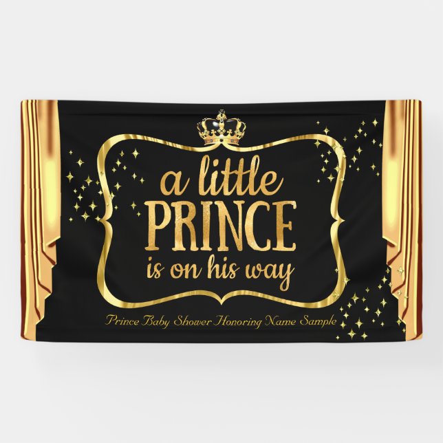 Lona Prince Baby Shower Black Gold Crown Drapes (Horizontal)
