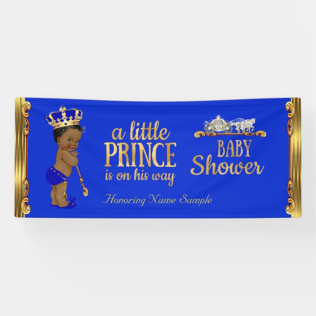 Lona Prince Baby Shower Blue Gold Carriles Étnicos 2 (Horizontal)