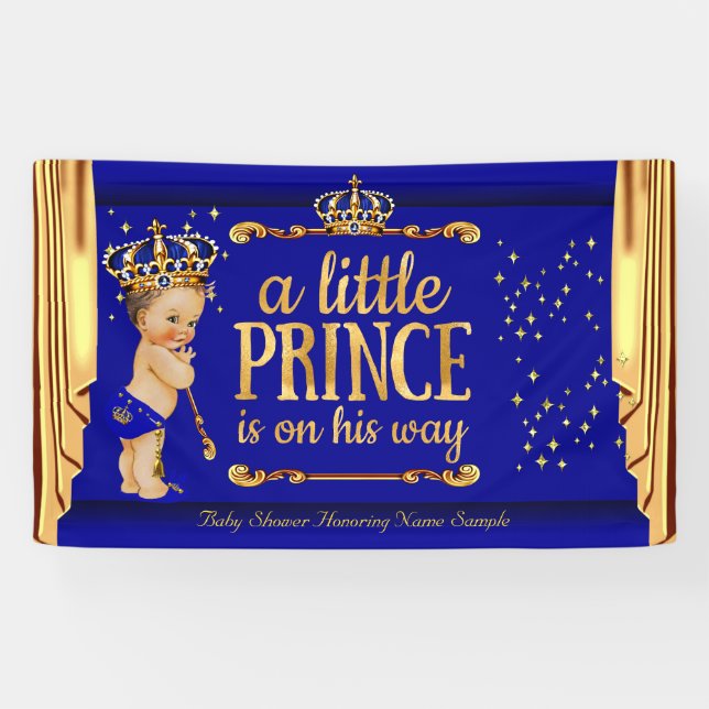Lona Prince Baby Shower Blue Gold Drapes Brunette Boy (Horizontal)