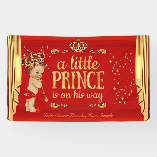Lona Prince Baby Shower Red Gold Drapes Brunette Boy (Horizontal)