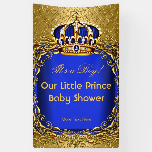 Lona Prince Blue Gold Damask Baby Shower Boy 2 (Vertical)