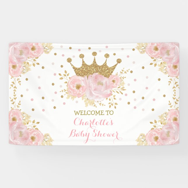 Lona Princesa Corona Rubor Gold Floral Baby Shower (Horizontal)