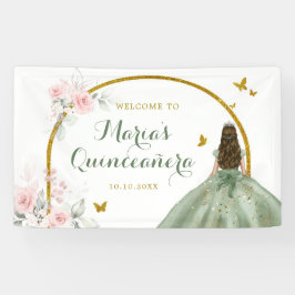 Lona Princesa de oro verde sabio Quinceañera Mariposa