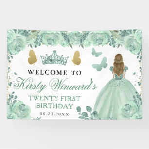 Lona Princesa de pelo rubio vestido verde Cumpleaños fl