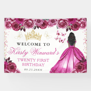 Lona Princesa de piel oscura vestido rosa cumpleaños fl