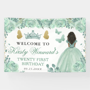 Lona Princesa de piel oscura vestido verde cumpleaños f