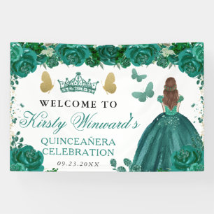 Lona Princesa de Quinceañera Floral con Vestido Verde y