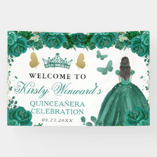 Lona Princesa Morena Vestido Verde Floral Quinceañera