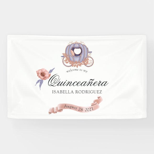 Lona Princesa Quinceañera Purpurina Rosa de Oro y Lilac (Horizontal)
