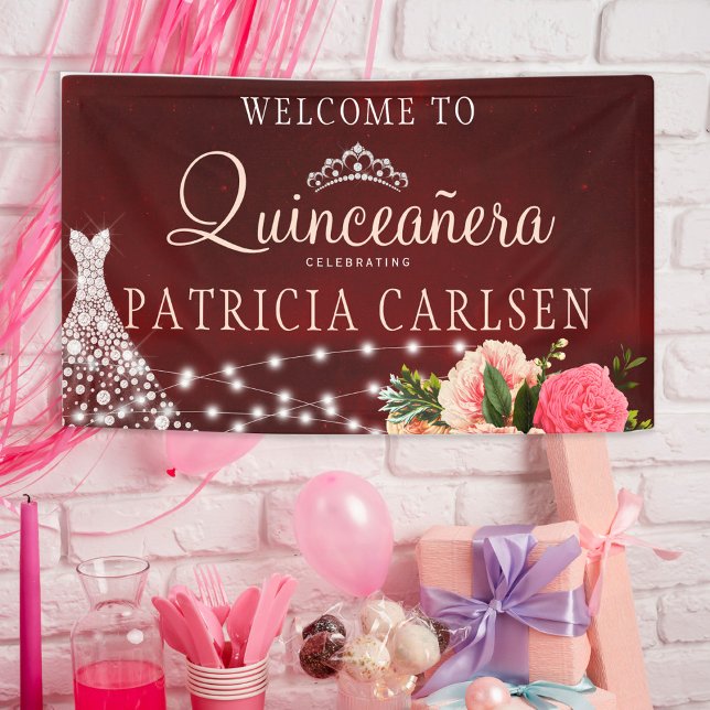 Lona princesa Quinceanera vestido fiesta floral burdeos (Subido por el creador)