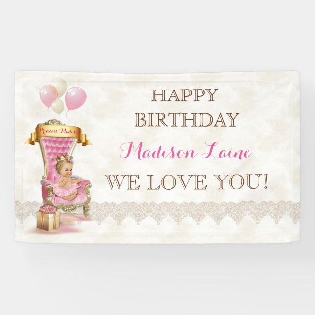 Lona Princess Royal Throne Chica Oro Rosa Personalizado (Horizontal)