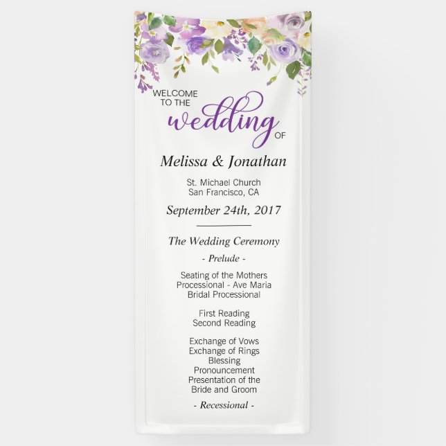 Lona Programa de Boda de Agua Floral Purple Lavender (Vertical)