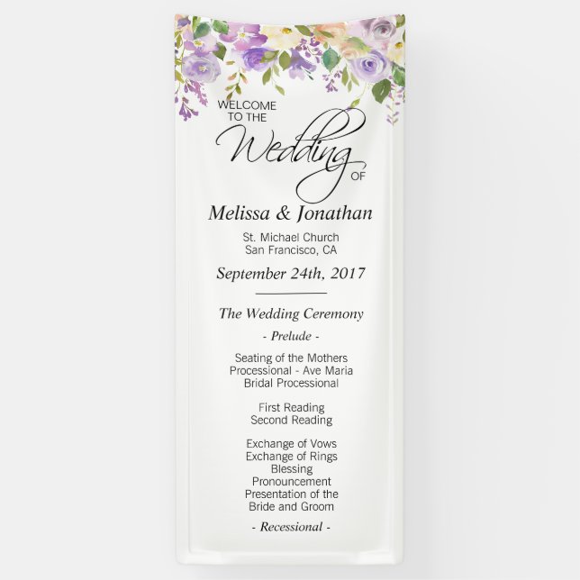 Lona Programa de Boda de Agua Floral Purple Lavender (Vertical)