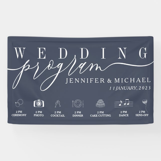 Lona Programa del partido Navy Blue Wedding (Horizontal)