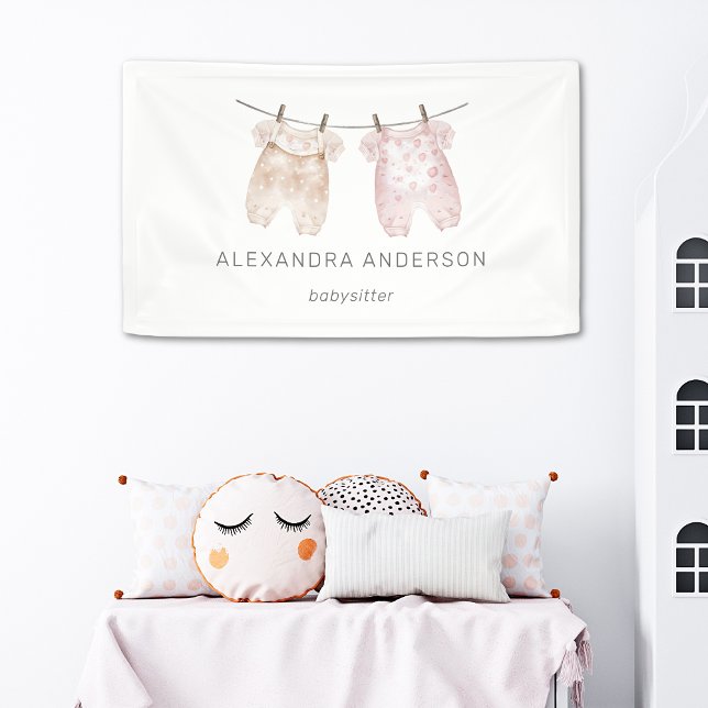 Lona Promo de natalidad para bebedores de boho (Boho Baby Clothing Watercolor Babysitter Promo Banner)