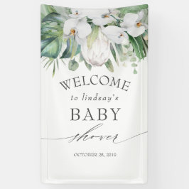 Lona Protea Baby Shower del Rey Blanco Floral Tropical