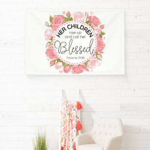 Lona Proverbios 31:28 Flores rosadas del Día de la Madr
